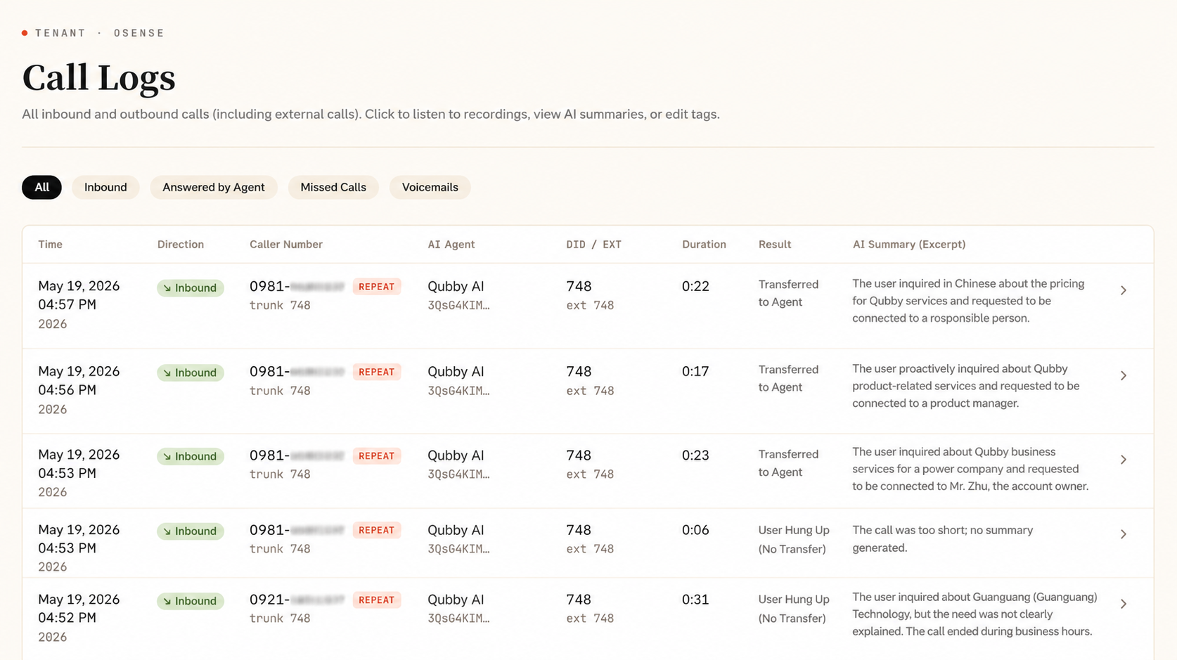 AI IVR call records — recordings, transcripts, and AI summaries fully retained