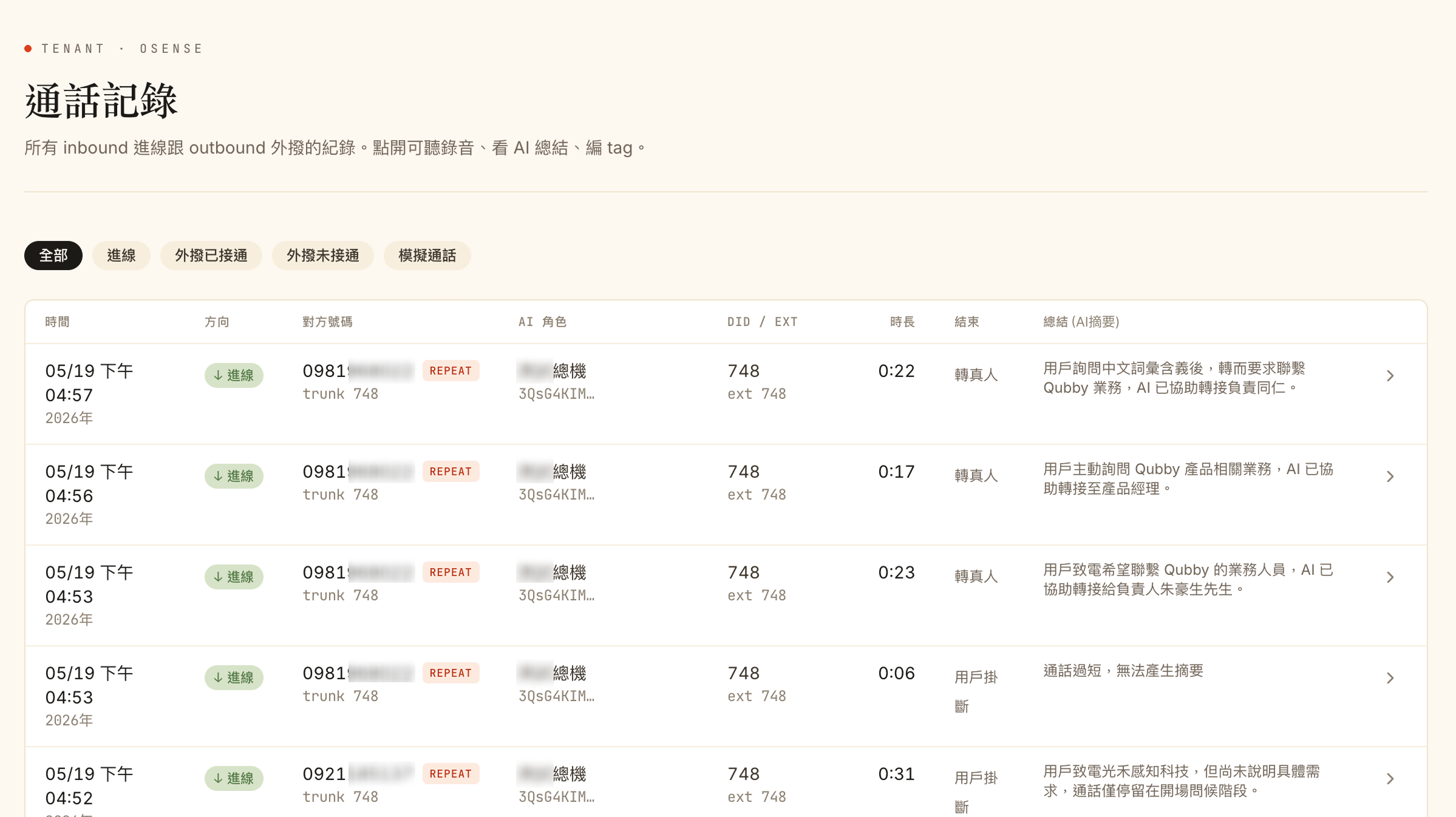 AI IVR 通話記錄 — 錄音、逐字稿、AI 摘要完整保存